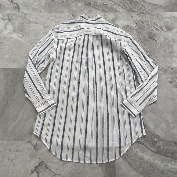Elizabeth And James Womens Size M Blue White Stripe Tie Neck Button Down Shirt - Picture 2 of 9